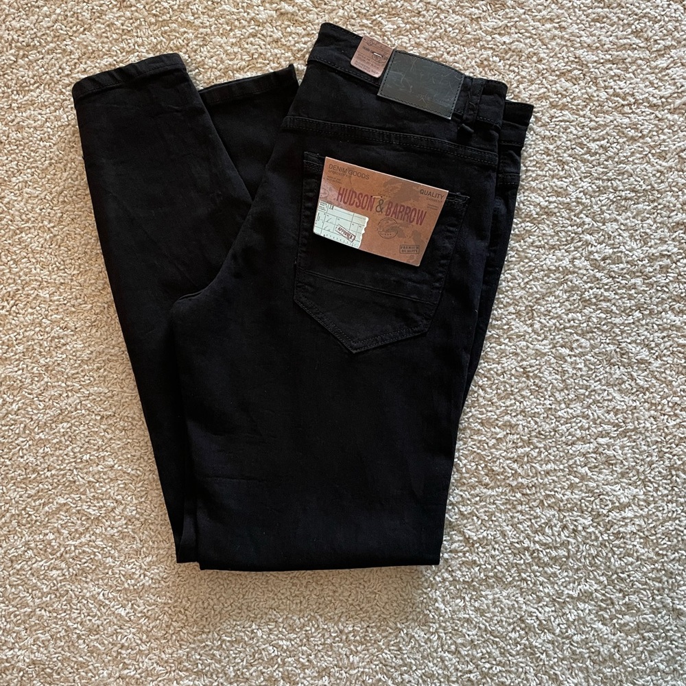 Jet Black Denim Men’s Jeans Size 33 X 30 Slim Stretch Hudson & Barrow